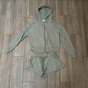 Light Olive Green Zipup and Shorts Set